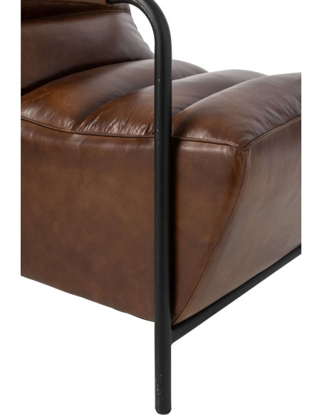 Fauteuil lounge cuir marron et métal noir 83x60x80 cm Ubrique J-Line - 8