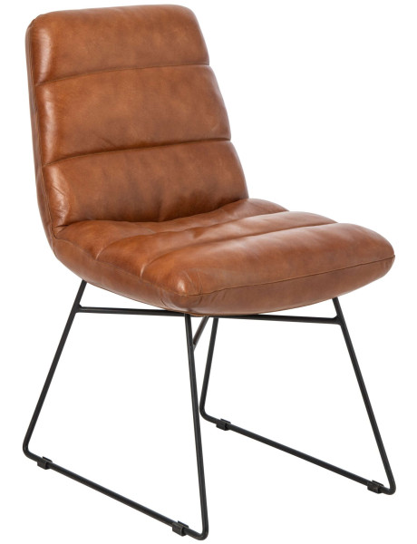 Chaise de salle à manger cuir camel et métal noir 67x55x83 cm Ubrique J-Line - 1