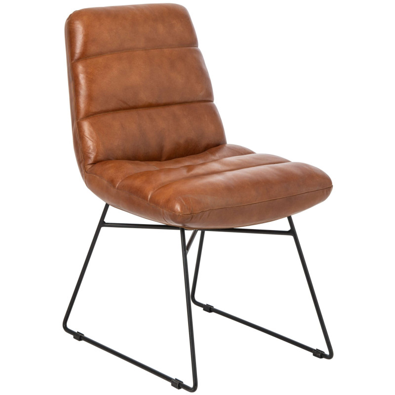 Chaise de salle à manger cuir camel et métal noir 67x55x83 cm Ubrique J-Line - 1