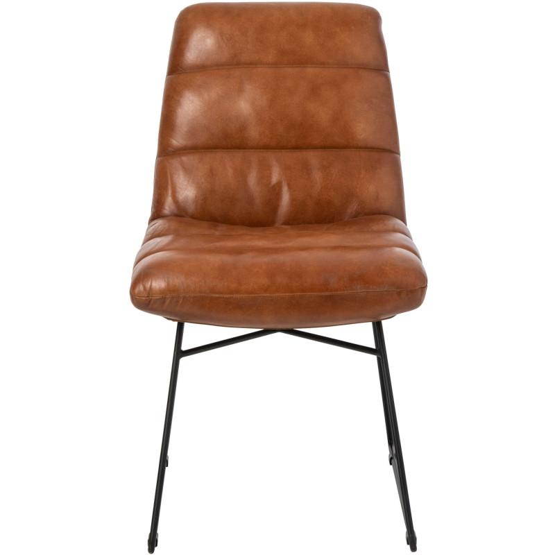 Chaise de salle à manger cuir camel et métal noir 67x55x83 cm Ubrique J-Line - 2