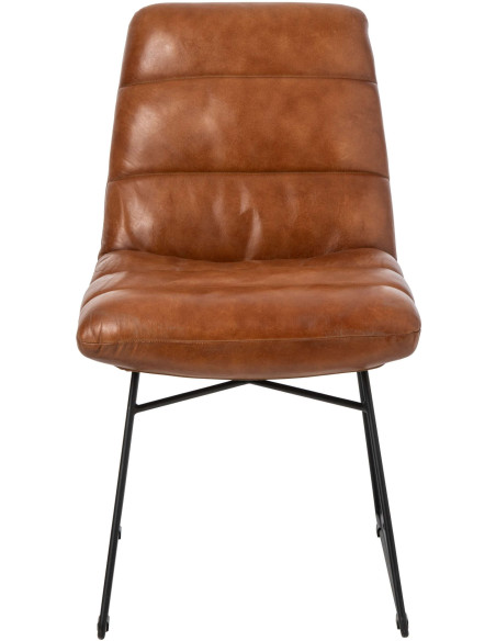 Chaise de salle à manger cuir camel et métal noir 67x55x83 cm Ubrique J-Line - 2