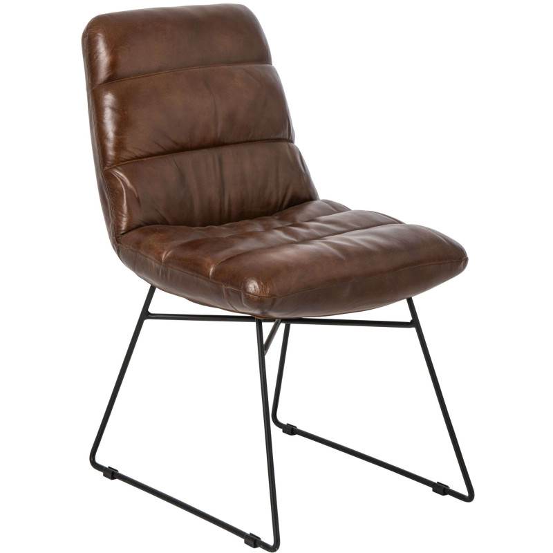 Chaise de salle à manger cuir marron et métal noir 67x55x83 cm Ubrique J-Line - 1