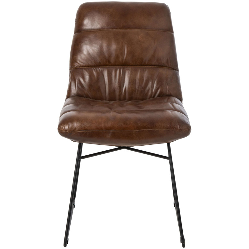 Chaise de salle à manger cuir marron et métal noir 67x55x83 cm Ubrique J-Line - 3