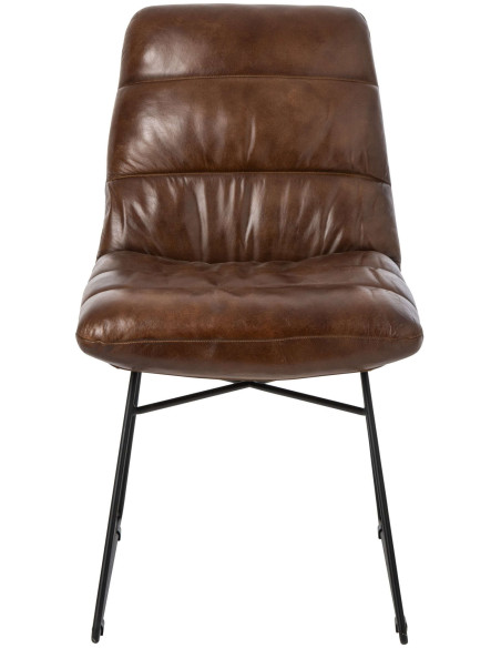 Chaise de salle à manger cuir marron et métal noir 67x55x83 cm Ubrique J-Line - 3