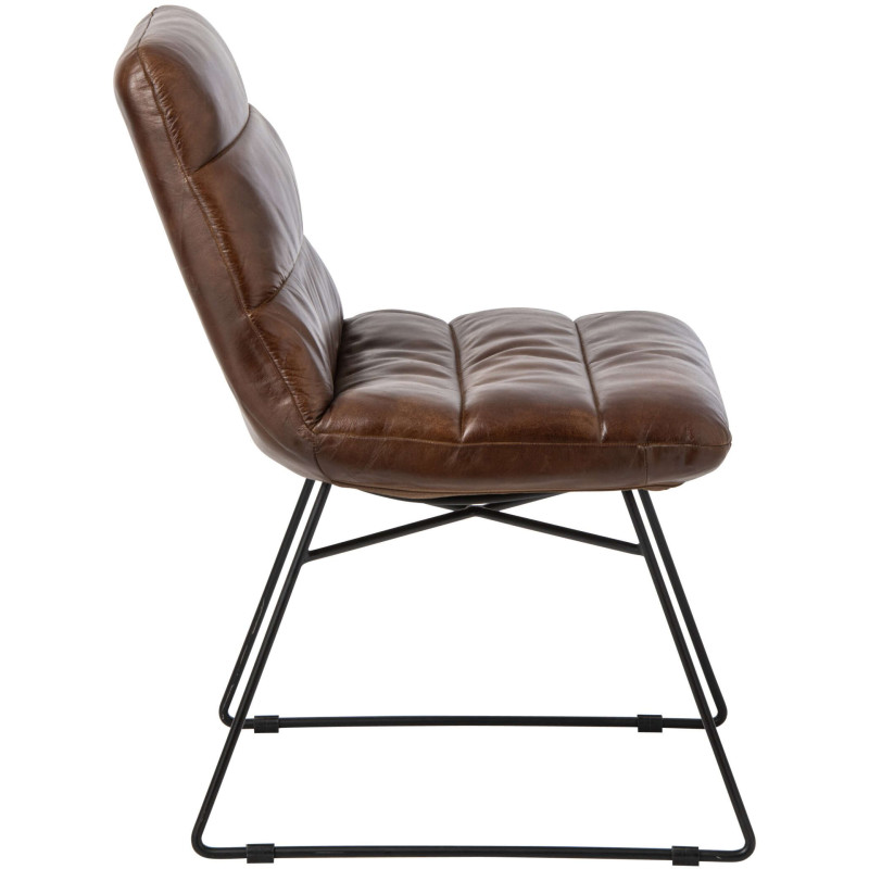 Chaise de salle à manger cuir marron et métal noir 67x55x83 cm Ubrique J-Line - 4