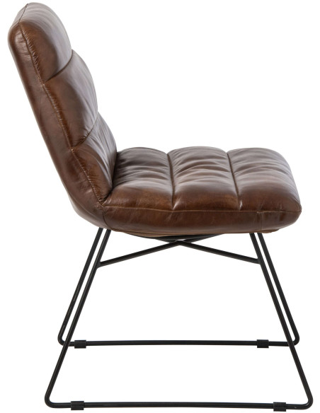 Chaise de salle à manger cuir marron et métal noir 67x55x83 cm Ubrique J-Line - 4