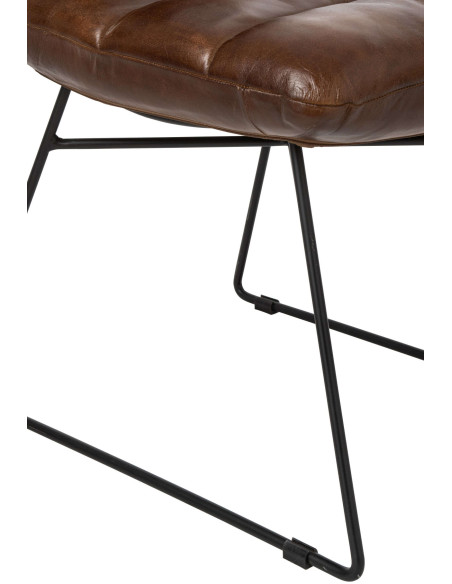Chaise de salle à manger cuir marron et métal noir 67x55x83 cm Ubrique J-Line - 7