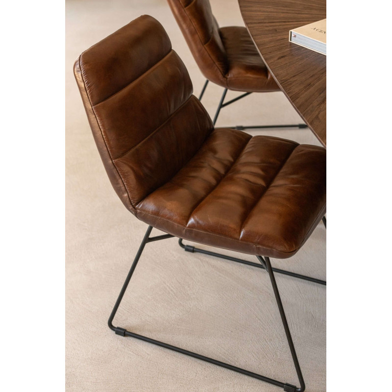 Chaise de salle à manger cuir marron et métal noir 67x55x83 cm Ubrique J-Line - 2