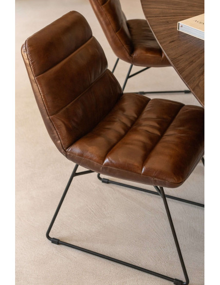 Chaise de salle à manger cuir marron et métal noir 67x55x83 cm Ubrique J-Line - 2