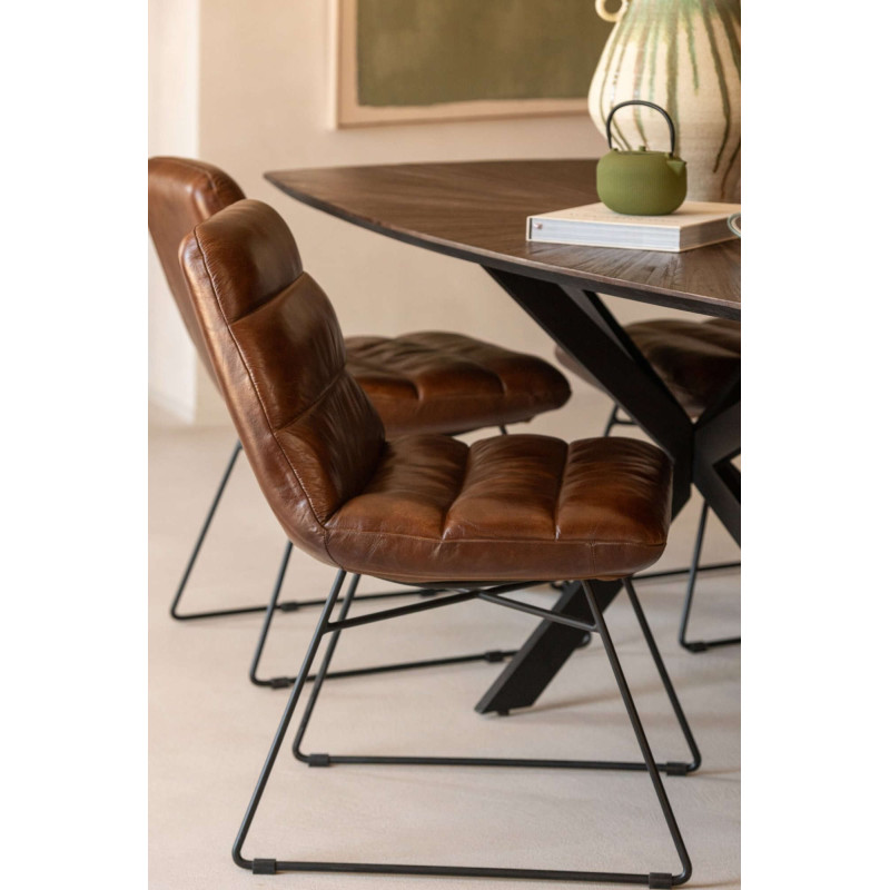 Chaise de salle à manger cuir marron et métal noir 67x55x83 cm Ubrique J-Line - 8