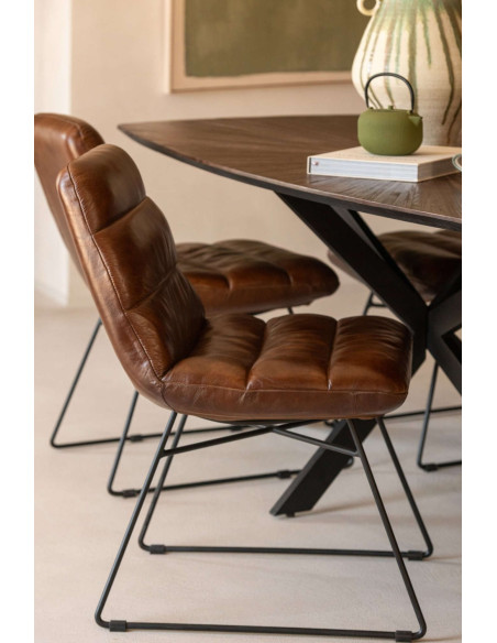 Chaise de salle à manger cuir marron et métal noir 67x55x83 cm Ubrique J-Line - 8