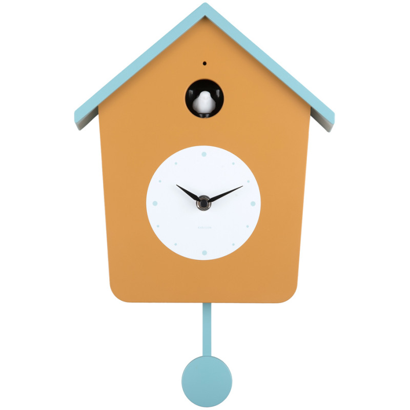 Horloge coucou murale lumineuse jaune ocre et bleu brume 10,5x23x26,4 cm Cuckoo Light Karlsson - 1