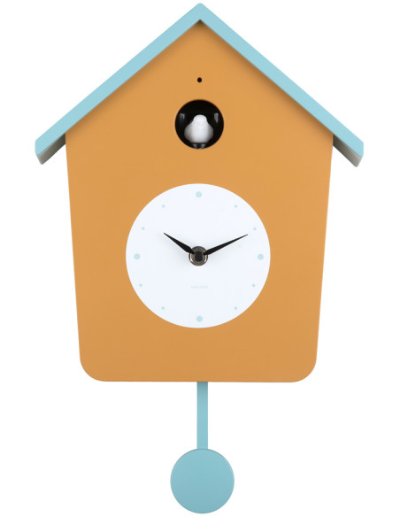 Horloge coucou murale lumineuse jaune ocre et bleu brume 10,5x23x26,4 cm Cuckoo Light Karlsson - 1