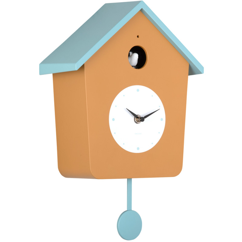 Horloge coucou murale lumineuse jaune ocre et bleu brume 10,5x23x26,4 cm Cuckoo Light Karlsson - 3