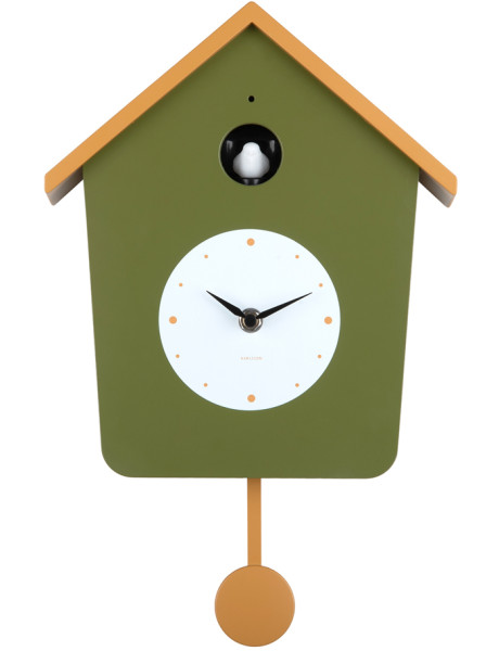 Horloge coucou murale lumineuse vert armée et jaune ocre 10,5x23x26,4 cm Cuckoo Light Karlsson - 1