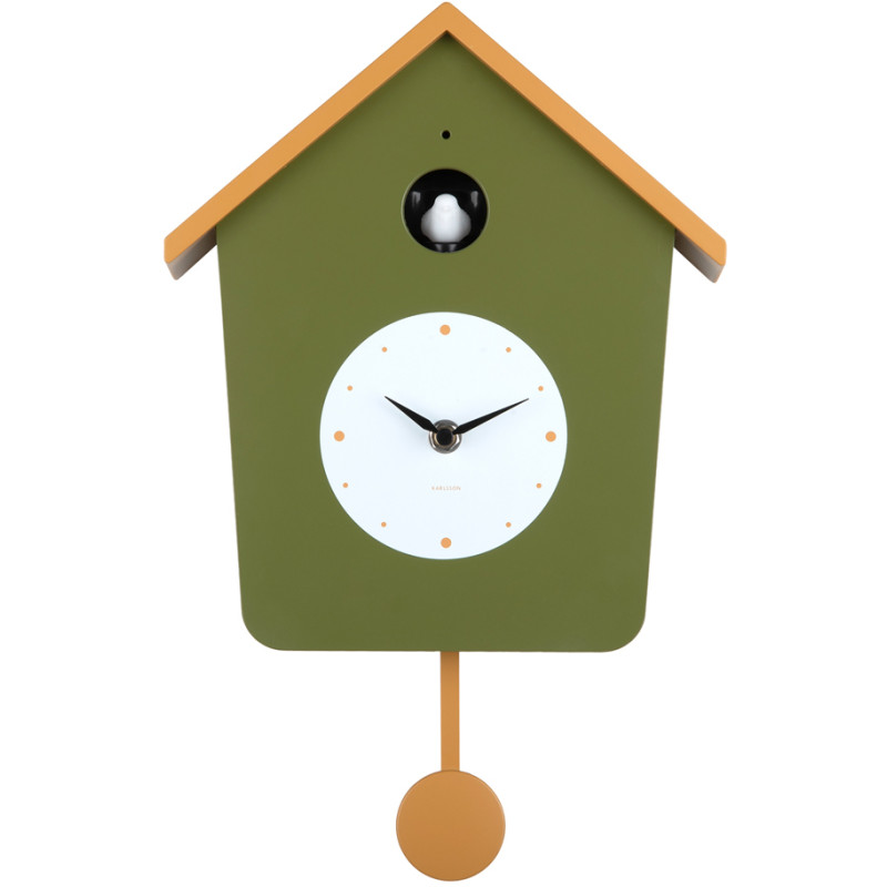 Horloge coucou murale lumineuse vert armée et jaune ocre 10,5x23x26,4 cm Cuckoo Light Karlsson - 1