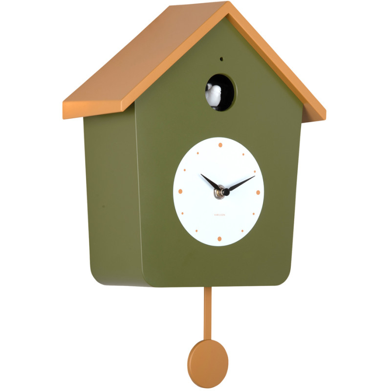 Horloge coucou murale lumineuse vert armée et jaune ocre 10,5x23x26,4 cm Cuckoo Light Karlsson - 3