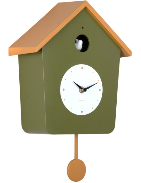 Horloge coucou murale lumineuse vert armée et jaune ocre 10,5x23x26,4 cm Cuckoo Light Karlsson - 3
