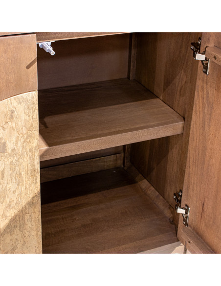 Buffet enfilade 4 portes brun manguier pierre 177 cm Solvaya