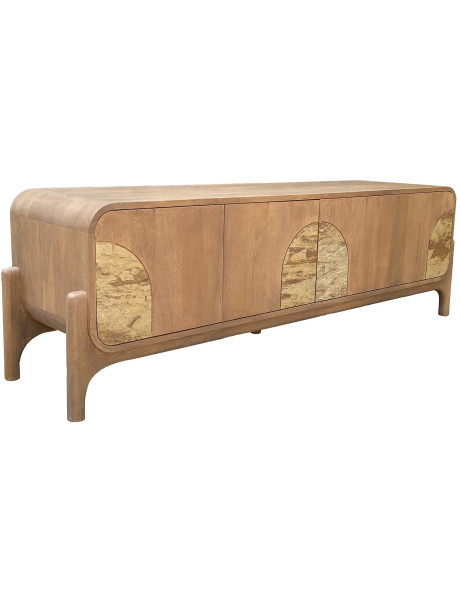 Meuble TV naturel manguier pierre 4 portes 160 cm Solvaya  - 1