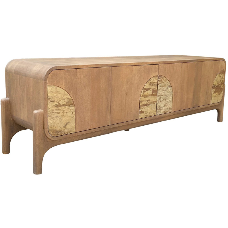 Meuble TV naturel manguier pierre 4 portes 160 cm Solvaya  - 1