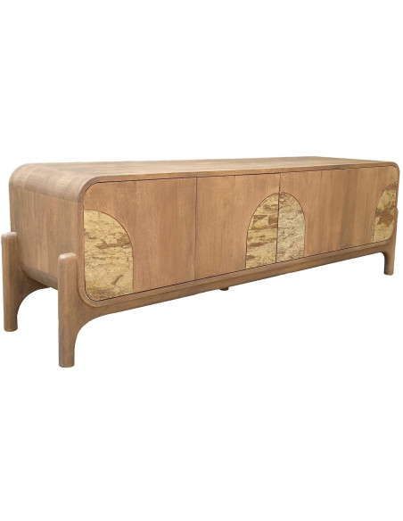 Meuble TV naturel manguier pierre 4 portes 160 cm Solvaya  - 1