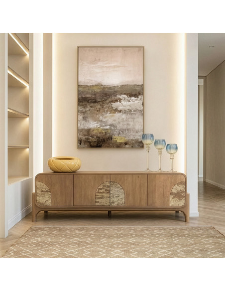 Meuble TV naturel manguier pierre 4 portes 160 cm Solvaya  - 2