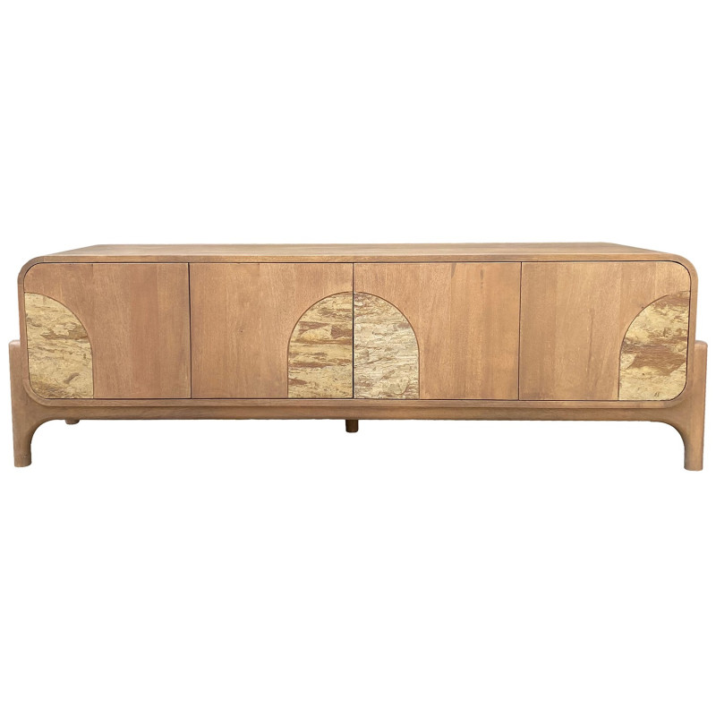 Meuble TV naturel manguier pierre 4 portes 160 cm Solvaya  - 3