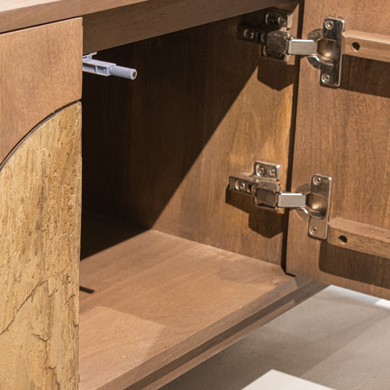 Meuble TV naturel manguier pierre 4 portes 160 cm Solvaya  - 6