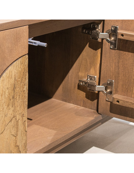 Meuble TV naturel manguier pierre 4 portes 160 cm Solvaya  - 6