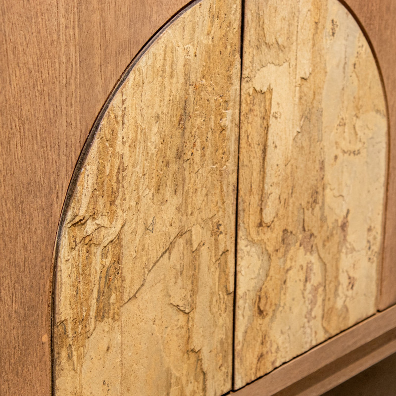Meuble TV naturel manguier pierre 4 portes 160 cm Solvaya  - 7