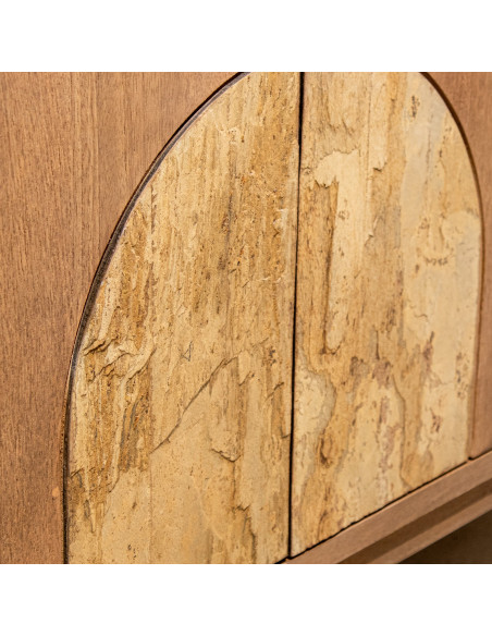 Meuble TV naturel manguier pierre 4 portes 160 cm Solvaya  - 7