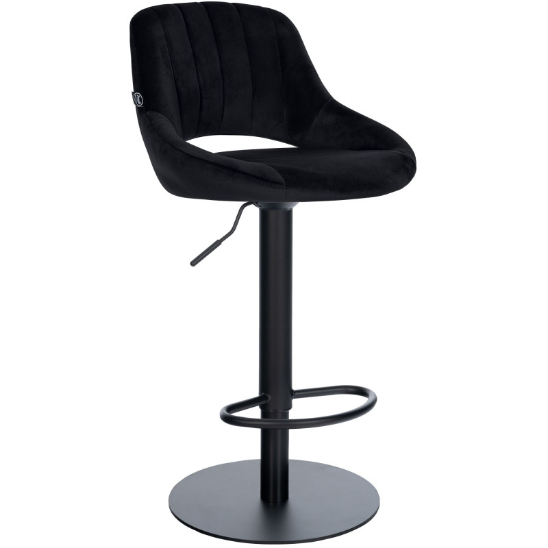 Tabouret de bar réglable pivotant en velours noir et métal 47x48x83-105 cm Saronno  - 1