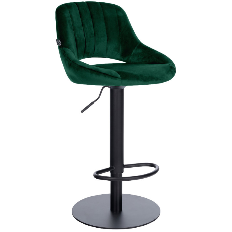Tabouret de bar réglable pivotant en velours vert et métal noir 47x48x83-105 cm Saronno  - 1