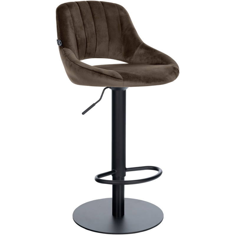 Tabouret de bar réglable pivotant en velours marron et métal noir 47x48x83-105 cm Saronno  - 1