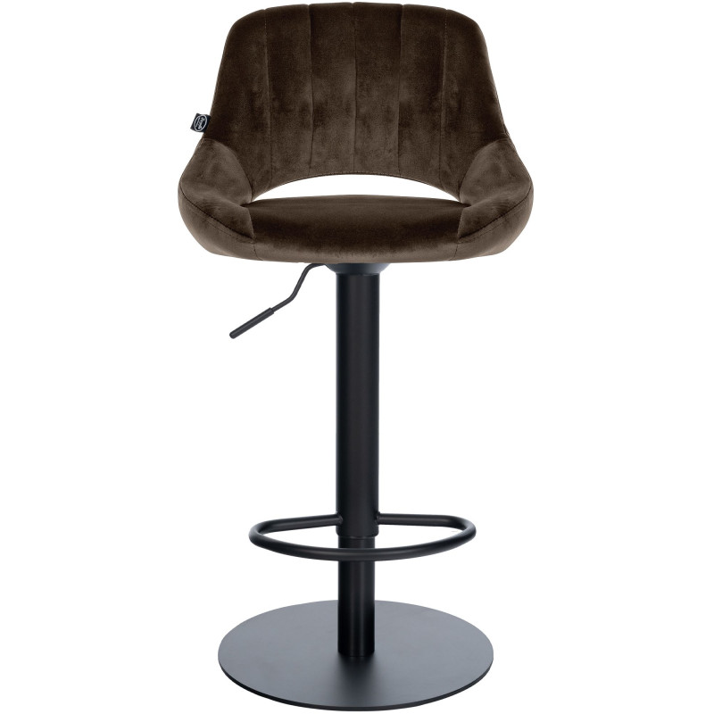 Tabouret de bar réglable pivotant en velours marron et métal noir 47x48x83-105 cm Saronno  - 2