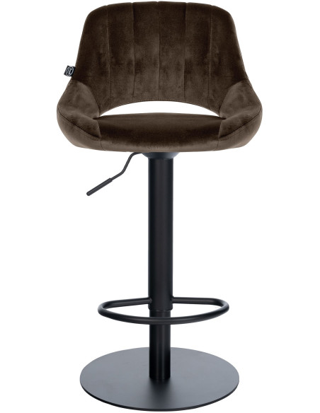Tabouret de bar réglable pivotant en velours marron et métal noir 47x48x83-105 cm Saronno  - 2