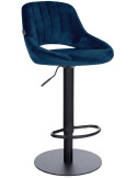 Tabouret de bar réglable pivotant en velours bleu profond et métal noir 47x48x83-105 cm Saronno