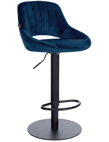 Tabouret de bar réglable pivotant en velours bleu profond et métal noir 47x48x83-105 cm Saronno  - 1