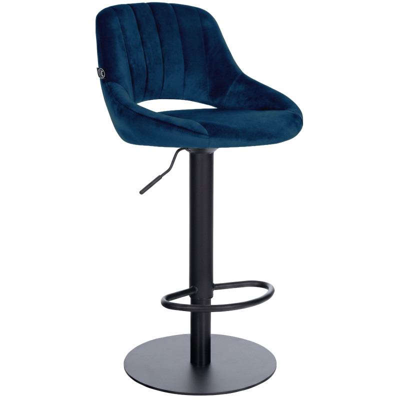 Tabouret de bar réglable pivotant en velours bleu profond et métal noir 47x48x83-105 cm Saronno  - 1