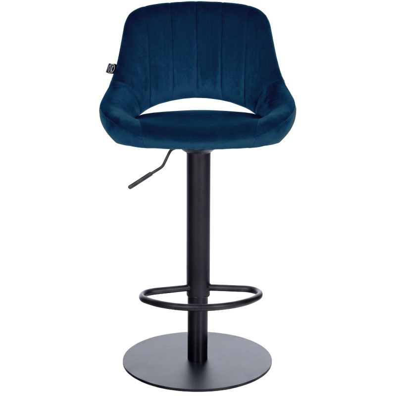 Tabouret de bar réglable pivotant en velours bleu profond et métal noir 47x48x83-105 cm Saronno  - 2
