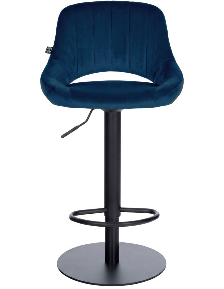 Tabouret de bar réglable pivotant en velours bleu profond et métal noir 47x48x83-105 cm Saronno  - 2