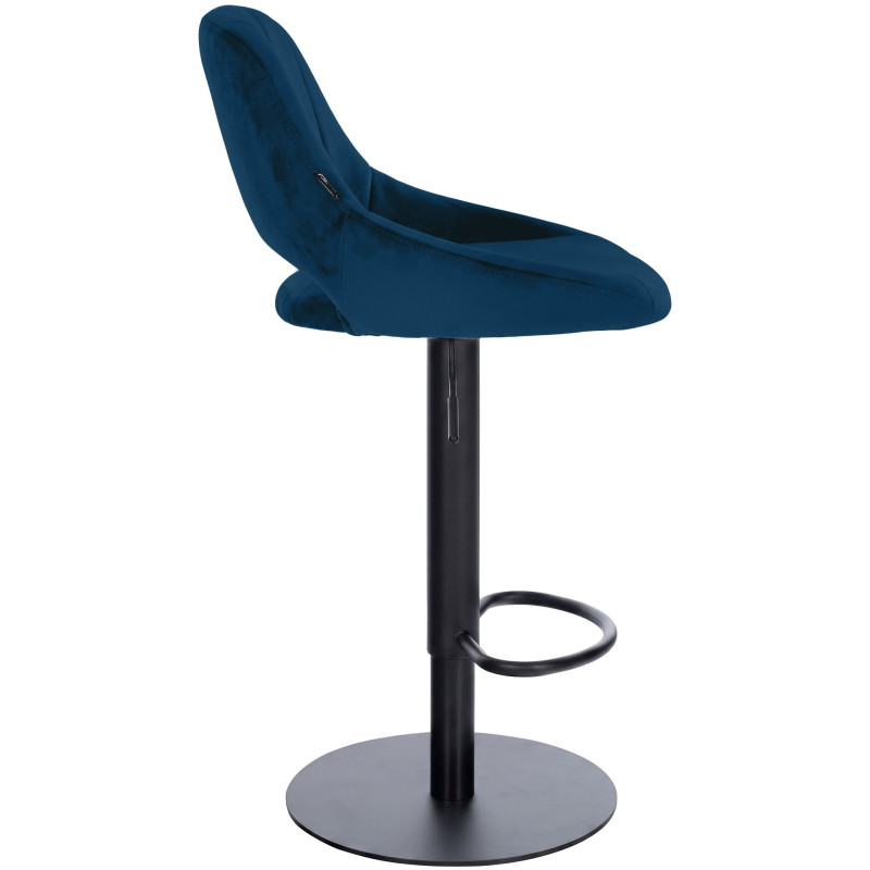 Tabouret de bar réglable pivotant en velours bleu profond et métal noir 47x48x83-105 cm Saronno  - 3