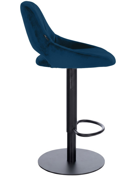 Tabouret de bar réglable pivotant en velours bleu profond et métal noir 47x48x83-105 cm Saronno  - 3