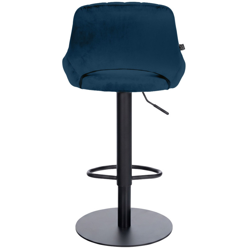 Tabouret de bar réglable pivotant en velours bleu profond et métal noir 47x48x83-105 cm Saronno  - 4