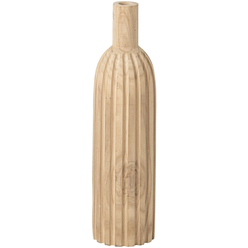 Vase bouteille cannelé en bois de paulownia naturel 14x14x56 cm Kurashiki J-Line - 1