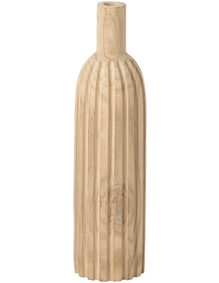 Vase bouteille cannelé en bois de paulownia naturel 14x14x56 cm Kurashiki J-Line - 1