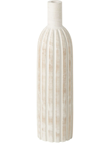 Vase bouteille cannelé en bois de paulownia blanc 14x14x56 cm Kurashiki J-Line - 1