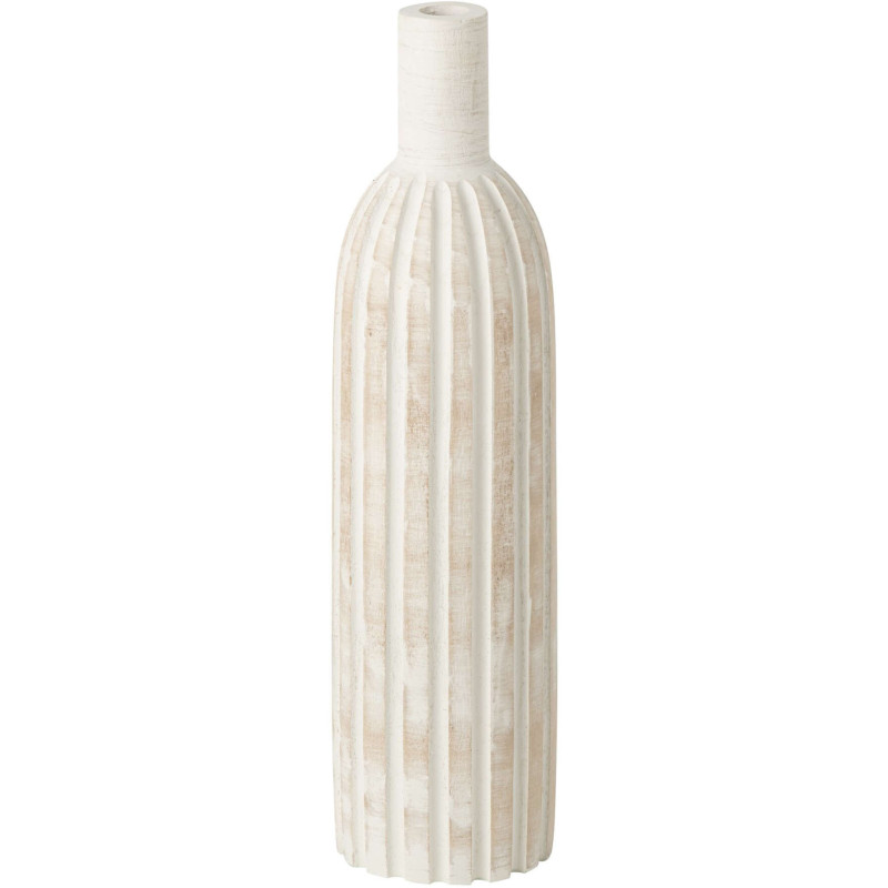 Vase bouteille cannelé en bois de paulownia blanc 14x14x56 cm Kurashiki J-Line - 1