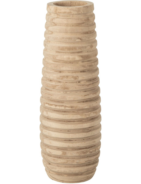 Grand vase de sol strié en bois de paulownia naturel 24x24x70 cm Kurashik J-Line - 1